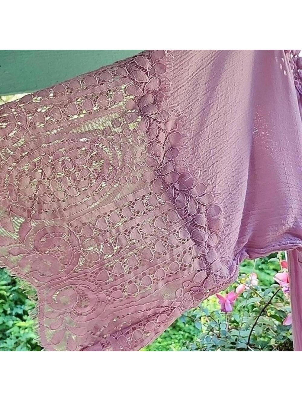 Rain Boho Lace Trim Tunic Blouse Mauve Pink Viscose 2X - Picture 2 of 6